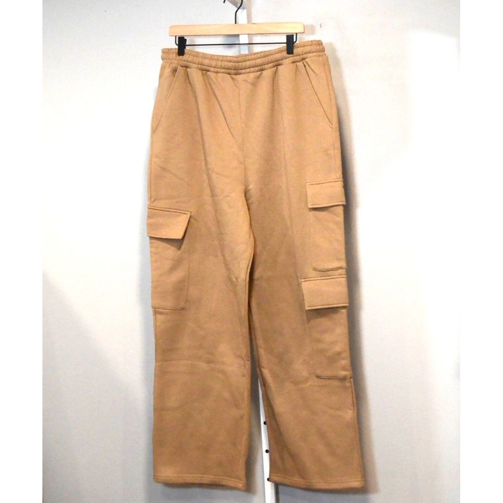 NWT American Stitch Size XXL Khaki Fleece Cargo Pants Pockets Elastic Waist
